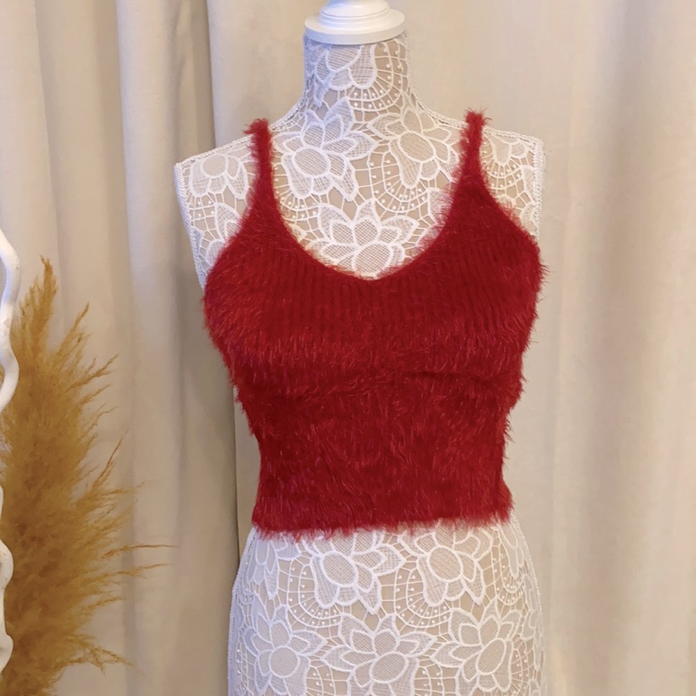 Akira fuzzy crop top great for holidays